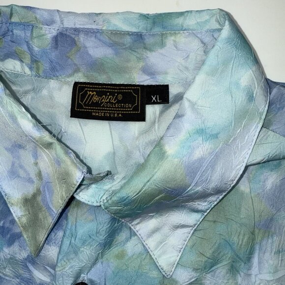 VTG Monzini Collection Mens XL Blue Watercolor Short Sleeve Button Up Shirt - Picture 4 of 7